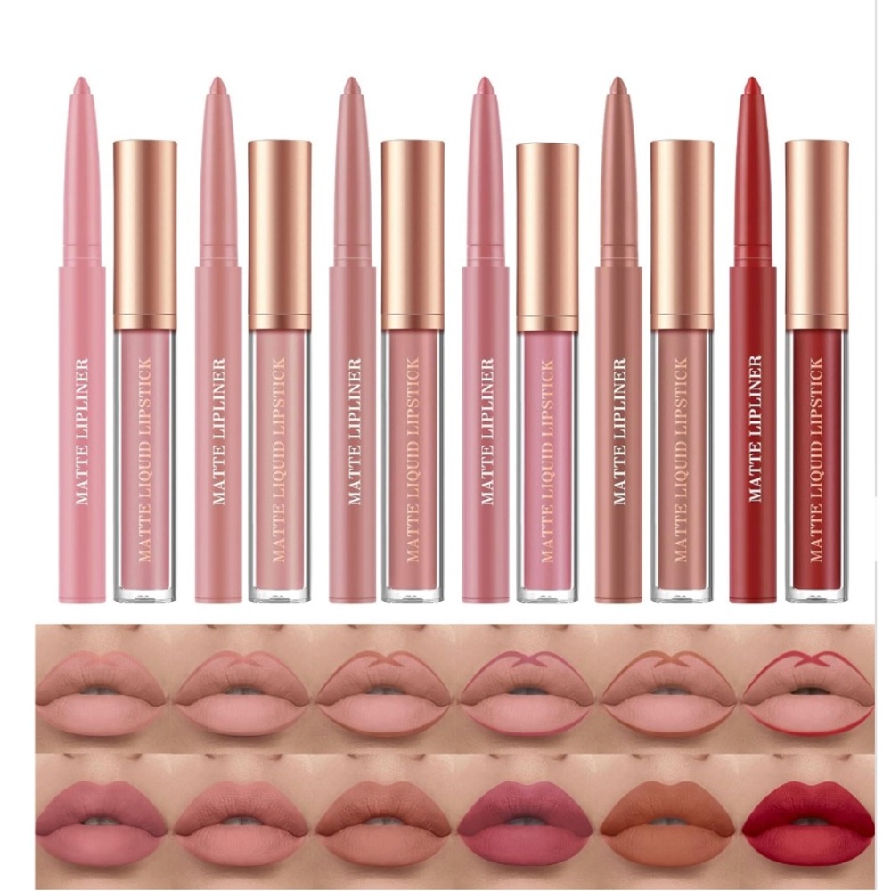 ✨6 Highly Pigmented Liquid Matte Lipsticks & 6 Velvety Lip Liner Pencils, V3✨